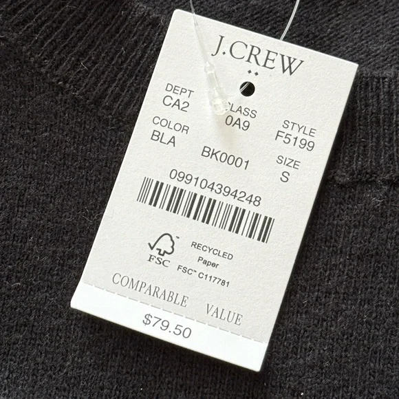 *NWT J. Crew Women's Black Wool Cotton Blend Teddie Sweater Crew Neck Small - Picture 4 of 5